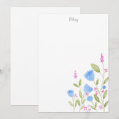 waterverf "Blauwe bloemen en roze bessen" Notitiekaartje (Voorkant / Achterkant)