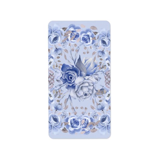 Waterverf Blauwe Bloemen Etiket (Voorkant)