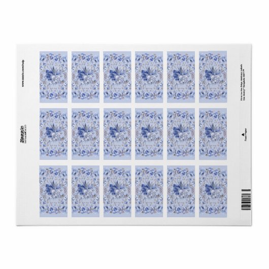 Waterverf Blauwe Bloemen Etiket (Full Sheet)