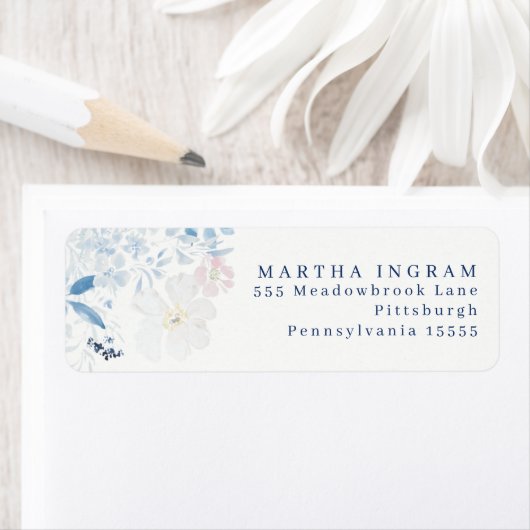 Waterverf Blauwe bloemen Etiket (Insitu)