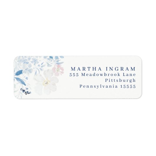 Waterverf Blauwe bloemen Etiket (Voorkant)