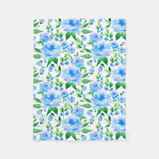 Waterverf blauwe bloemen fleece deken (Voorkant)