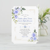 Waterverf Blauwe Bloemen Glitter Wedding Kaart (Staand voorkant)