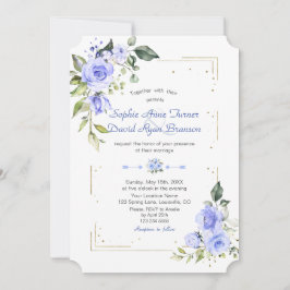 Waterverf Blauwe Bloemen Glitter Wedding Kaart