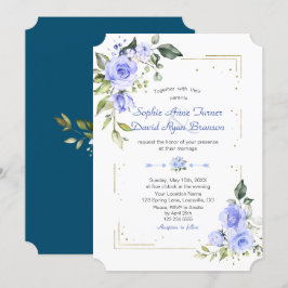 Waterverf Blauwe Bloemen Glitter Wedding Kaart