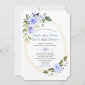 Waterverf Blauwe Bloemen Gouden Lijst bruiloft Kaart (Voorkant)