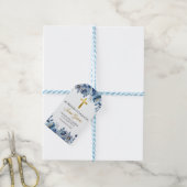 Waterverf Blauwe Bloemen in Spaans Eerste Communie Cadeaulabel (Met Touw)