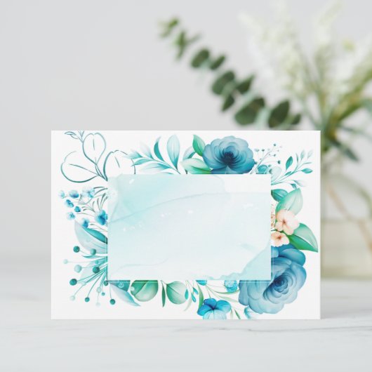 Waterverf Blauwe Bloemen Kaart, creëer Uw Eigen Bedankkaart (Staand voorkant)