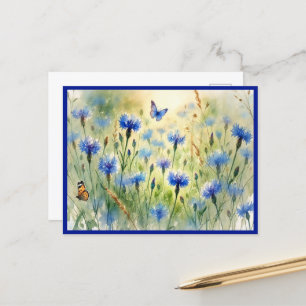 Waterverf Blauwe Bloemen Korenbloem Duitsland Briefkaart
