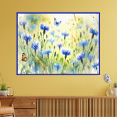 Waterverf Blauwe Bloemen Korenbloem Duitsland | Canvas Afdruk (Insitu (Woonkamer))