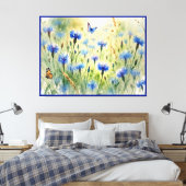 Waterverf Blauwe Bloemen Korenbloem Duitsland | Canvas Afdruk (Insitu (Slaapkamer))