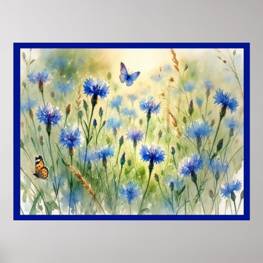 Waterverf Blauwe Bloemen Korenbloem Duitsland | Poster (Voorkant)