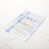 waterverf Blauwe Bloemen Kruis Doop Folie Uitnodiging (Gedraaid)