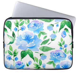 Waterverf blauwe bloemen laptop sleeve