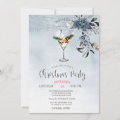 Waterverf Blauwe Bloemen, Lichten Cocktail Kerstmi Kaart (Voorkant)