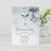 Waterverf Blauwe Bloemen, Lichten Cocktail Kerstmi Kaart (Staand voorkant)