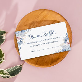 waterverf Blauwe Bloemen Luier Raffle baby shower Informatiekaartje