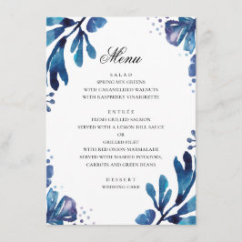 Waterverf blauwe bloemen. Marine botanische bruilo Menu