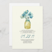 waterverf Blauwe Bloemen Mason Jar Rustieke bruilo Kaart (Voorkant / Achterkant)