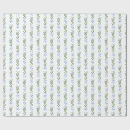 Waterverf Blauwe Bloemen Met Groen Cadeaupapier (Vlak)