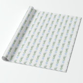 Waterverf Blauwe Bloemen Met Groen Cadeaupapier (Uitgerold)