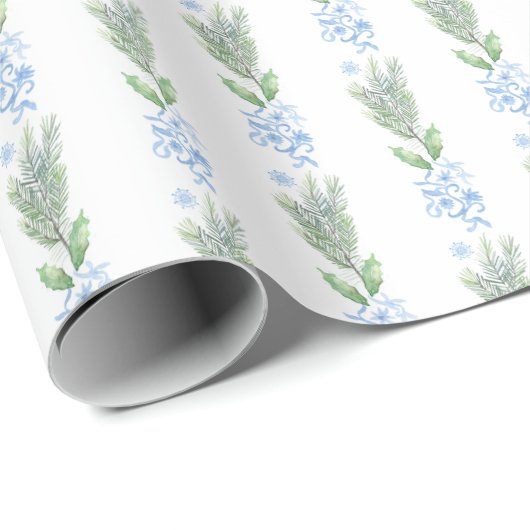 Waterverf Blauwe Bloemen Met Groen Cadeaupapier (Rol Hoek)