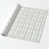 Waterverf Blauwe Bloemen met Rendieren Cadeaupapier (Uitgerold)