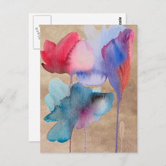 Waterverf blauwe bloemen modern bloemontwerp briefkaart (Voorkant / Achterkant)