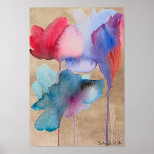 Waterverf blauwe bloemen moderne bloem op staart poster