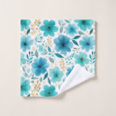 Waterverf Blauwe Bloemen Monogrammed Naam Floral Bad Handdoek (Wasdoekje)