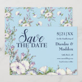 Waterverf Blauwe Bloemen Morning Glory Handfasting Save The Date (Voorkant / Achterkant)