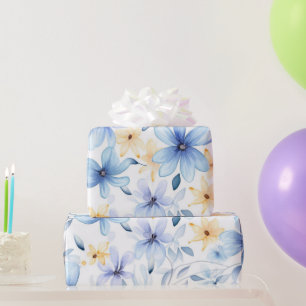 waterverf Blauwe Bloemen Naadloos Cadeaupapier