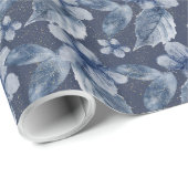 Waterverf blauwe bloemen op een blauwe achtergrond cadeaupapier (Rol Hoek)