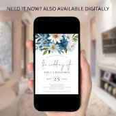 Waterverf Blauwe Bloemen QR Code Huwelijk Kaart