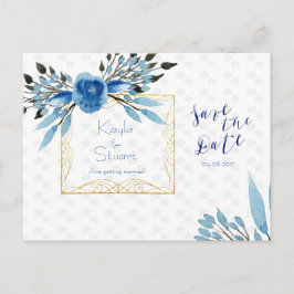 Waterverf Blauwe Bloemen Save The Date Trouwen Aankondigingskaart
