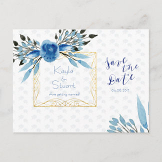 Waterverf Blauwe Bloemen Save The Date Trouwen Aankondigingskaart