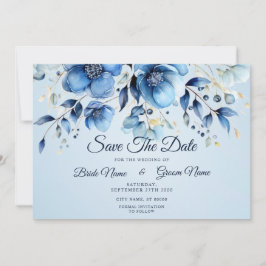 Waterverf Blauwe Bloemen sparen de Datum Save The Date