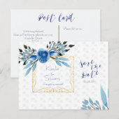 Waterverf Blauwe Bloemen sparen de Datum Weddensch Aankondigingskaart (Voorkant / Achterkant)