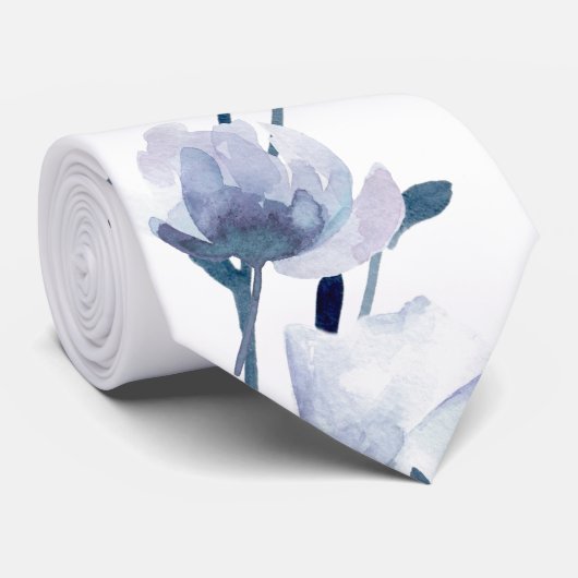 waterverf blauwe bloemen stropdas (Opgerold)