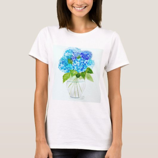 Waterverf blauwe bloemen t-shirt (Voorkant)