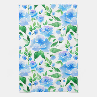 Waterverf blauwe bloemen theedoek