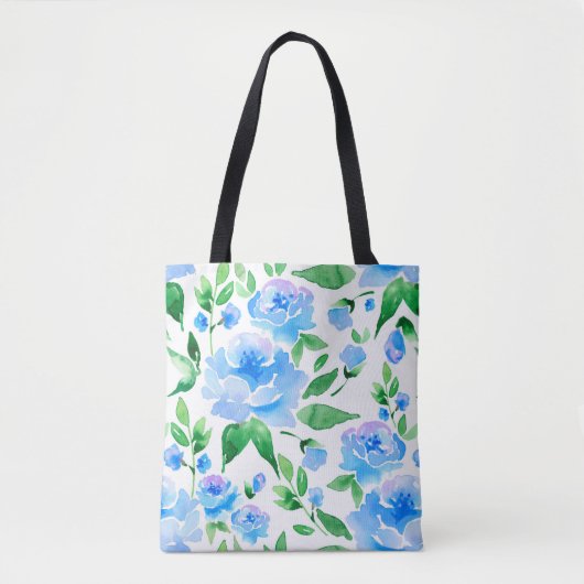 Waterverf blauwe bloemen tote bag (Voorkant)