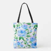 Waterverf blauwe bloemen tote bag (Achterkant)