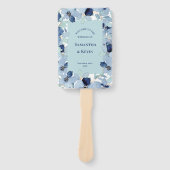 Waterverf Blauwe Bloemen Trouwprogramma Handwaaier (Voorkant)