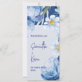 Waterverf Blauwe Bloemen Trouwprogramma Kaart (Voorkant)