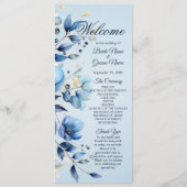 Waterverf Blauwe Bloemen Trouwprogramma Programmakaart (Voorkant)