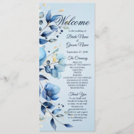 Waterverf Blauwe Bloemen Trouwprogramma Programmakaart
