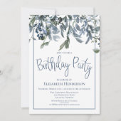 Waterverf Blauwe Bloemen Verjaardagsfeest Kaart (Voorkant)