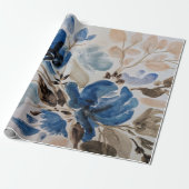 Waterverf (blauwe bloemen) Verpakkingspapier Cadeaupapier (Uitgerold)