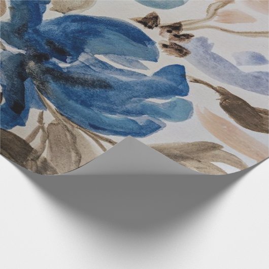 Waterverf (blauwe bloemen) Verpakkingspapier Cadeaupapier (Hoek)